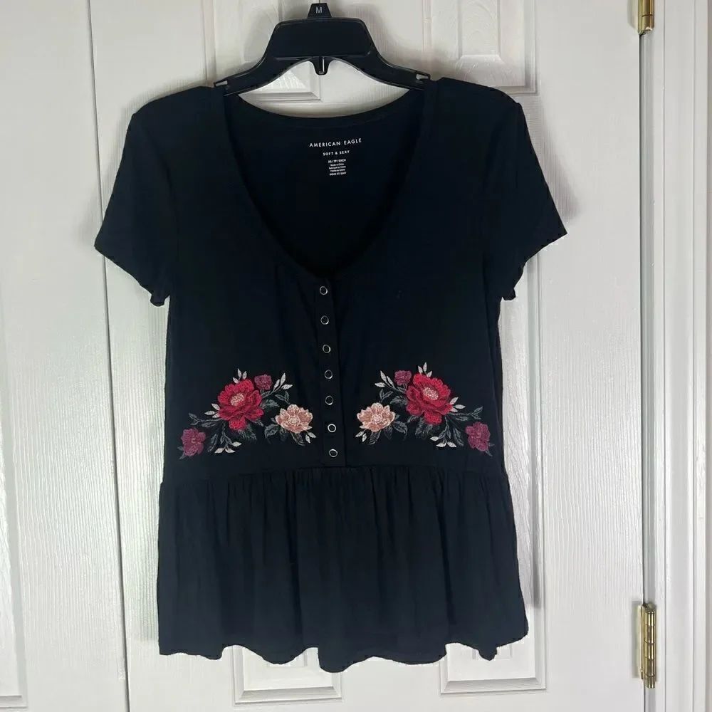 American Eagle Soft & Sexy Womens Black Blouse XS